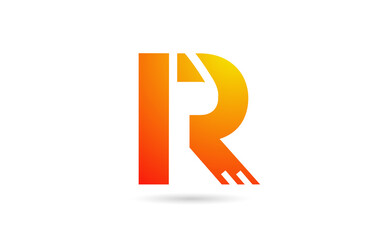 R orange gradient alphabet letter logo design icon. Creative template for business