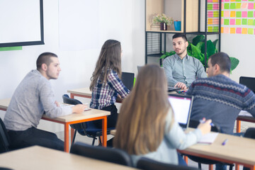 professor and students in a modern classroom