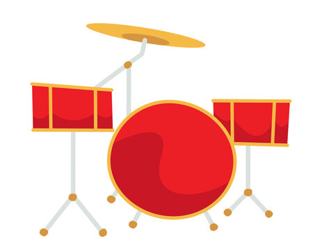 Drum set in doodle flat style. Classic percussion instruments