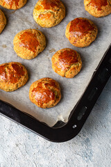 Delicious Turkish food; dill cheese pastry, Turkish name; dere otlu peynirli pogaca