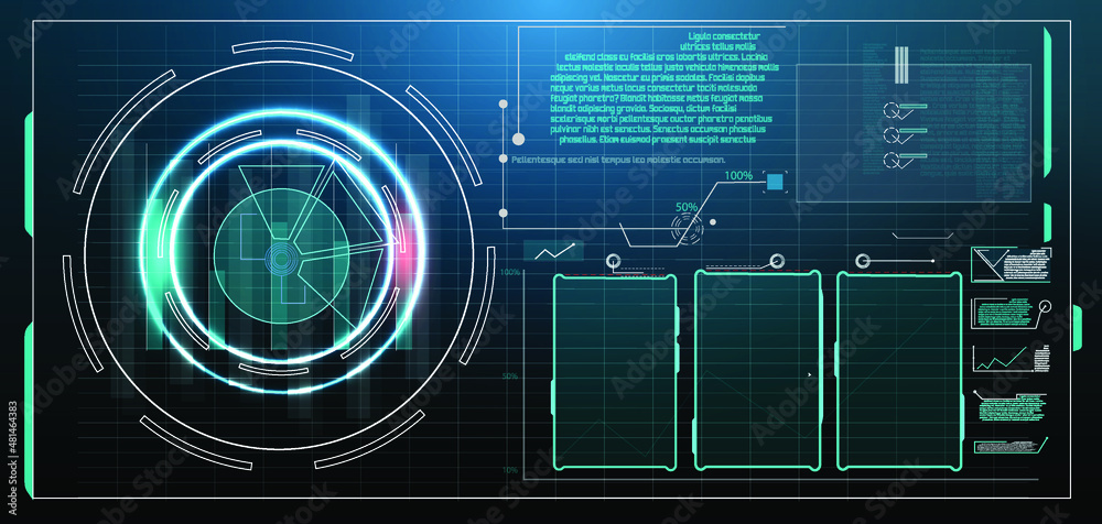 Poster hud, ui, gui futuristic user interface screen elements set. high tech screen for video game. sci-fi 