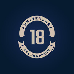 18 Year Anniversary Celebration with Golden Color for Celebration Event, Wedding, Greeting card, and Invitation Isolated on Blue Background