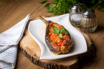 Traditional delicious Turkish foods; Eggplant food, Turkish name; imam bayildi