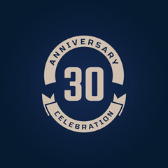 30 Year Anniversary Celebration with Golden Color for Celebration Event, Wedding, Greeting card, and Invitation Isolated on Blue Background