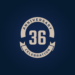 36 Year Anniversary Celebration with Golden Color for Celebration Event, Wedding, Greeting card, and Invitation Isolated on Blue Background