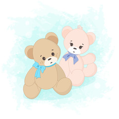 Vector hand-drawn illustration of cute teddy bears. Greeting card for Valentine's day, birthday, holiday. Doodle.