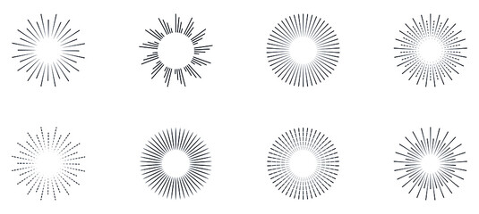 Sunburst icon set. Best quality sunburst collection. Star, fireworks explosion, logo, emblem, tag. Vector illustration. Editable Stroke