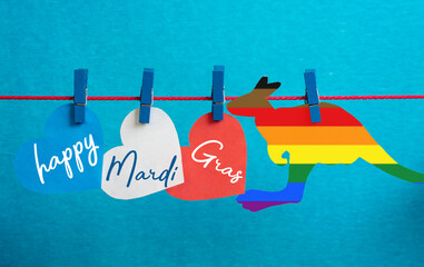 Australian map and flag with color Rainbow LGBT, Transgender, LGBTQ+ flag Pride symbol Mardi Gras...