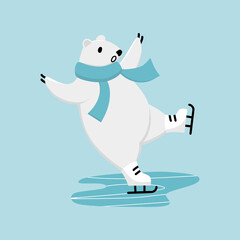 Polar bear ice skating training. Funny cartoon winter mascot © Svetlana Ievleva