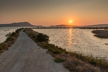 Sunset att Gialova lagoon, Messinia, Peloponnese, Greece