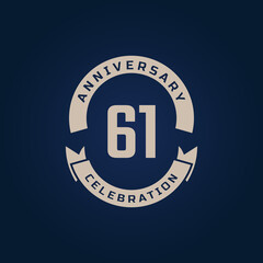 61 Year Anniversary Celebration with Golden Color for Celebration Event, Wedding, Greeting card, and Invitation Isolated on Blue Background