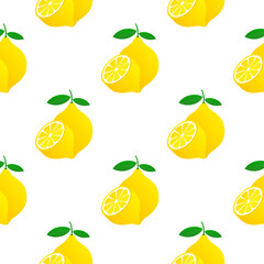 Lemon pattern. Yellow lemon vector illustration isolated on white background.