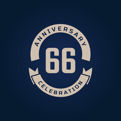66 Year Anniversary Celebration with Golden Color for Celebration Event, Wedding, Greeting card, and Invitation Isolated on Blue Background