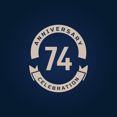 74 Year Anniversary Celebration with Golden Color for Celebration Event, Wedding, Greeting card, and Invitation Isolated on Blue Background