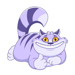 Cheshire cat showing thumbs up sign - obrazy, fototapety, plakaty
