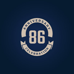 86 Year Anniversary Celebration with Golden Color for Celebration Event, Wedding, Greeting card, and Invitation Isolated on Blue Background