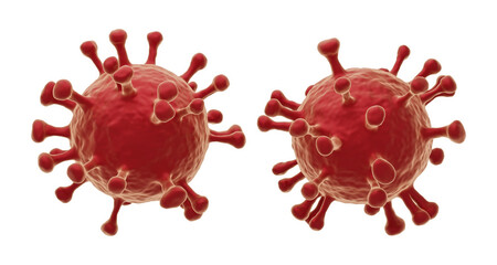 Virus macro 3d redner. Coronavirus omicron variant. Virus under microscope isolated on white background