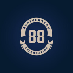 88 Year Anniversary Celebration with Golden Color for Celebration Event, Wedding, Greeting card, and Invitation Isolated on Blue Background