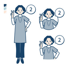 チュニック中年女性が2とカウントしているイラスト