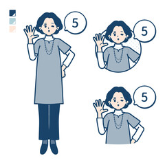 チュニック中年女性が5とカウントしているイラスト