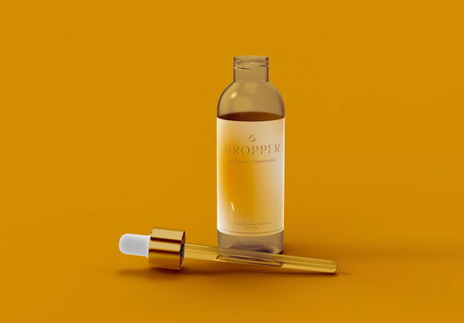 Open Dropper Bottle Floating Mockup