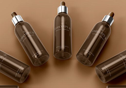 Amber Dropper Bottles Mockup