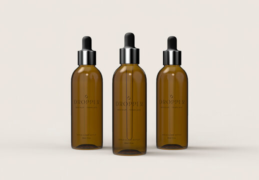 Amber Dropper Bottles Mockup