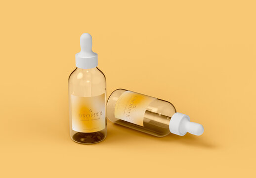 Two Glass Dropper Bottles Mockup