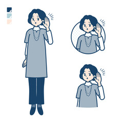 チュニック中年女性が聞き耳をたてているイラスト