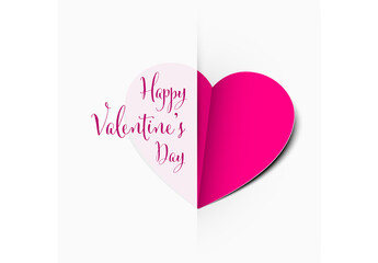 Happy Valentine's Day Card with Pink Paper Heart - obrazy, fototapety, plakaty