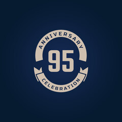 95 Year Anniversary Celebration with Golden Color for Celebration Event, Wedding, Greeting card, and Invitation Isolated on Blue Background