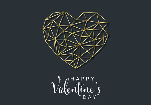Happy Valentine's Day Banner with Golden Heart