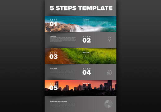 Five Stripe Steps Vertical Progress Page with Big Photo Placeholders