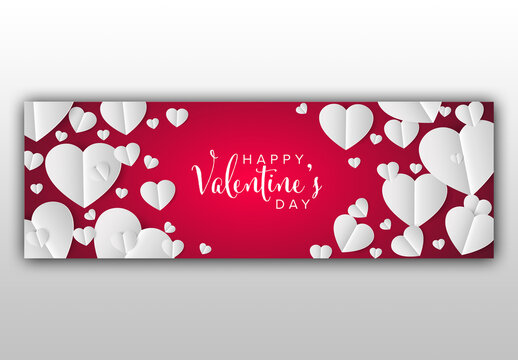 Happy Valentine's Day Banner with Pink Paper Heart