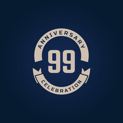 99 Year Anniversary Celebration with Golden Color for Celebration Event, Wedding, Greeting card, and Invitation Isolated on Blue Background