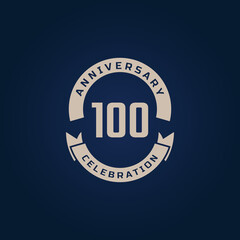 100 Year Anniversary Celebration with Golden Color for Celebration Event, Wedding, Greeting card, and Invitation Isolated on Blue Background