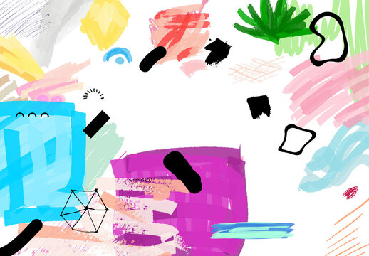 Set of Artistic Hand Drawn Scribbles with Marker and Ink