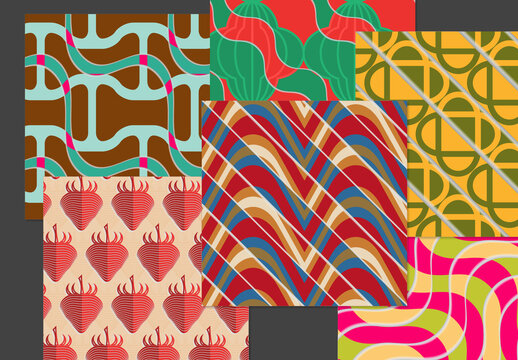 Seamless Pattern Set with Retro Colored Geometric Shapes and 3D Shadow Effect