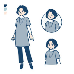 チュニック中年女性がリラックスしているイラスト