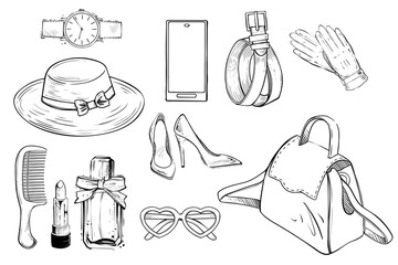 Set of woman accessories, vector illustration