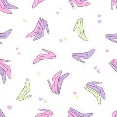 Seamless pattern with pumps of different colors. Vector illustration for stunning glamorous backgrounds.