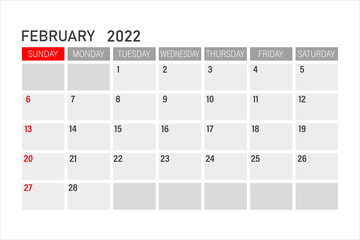 February 2022. February 2022 icon. Business calendar planner. Calendar vector illustration.