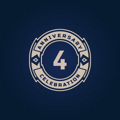 4 Year Anniversary Celebration with Golden Color for Celebration Event, Wedding, Greeting card, and Invitation Isolated on Blue Background