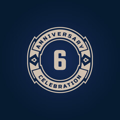 6 Year Anniversary Celebration with Golden Color for Celebration Event, Wedding, Greeting card, and Invitation Isolated on Blue Background