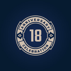 18 Year Anniversary Celebration with Golden Color for Celebration Event, Wedding, Greeting card, and Invitation Isolated on Blue Background