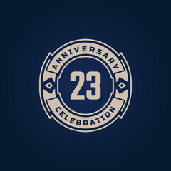 23 Year Anniversary Celebration with Golden Color for Celebration Event, Wedding, Greeting card, and Invitation Isolated on Blue Background