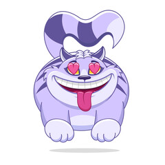 Cheshire cat flying in love with hearts in his eyes