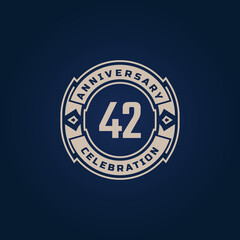 42 Year Anniversary Celebration with Golden Color for Celebration Event, Wedding, Greeting card, and Invitation Isolated on Blue Background