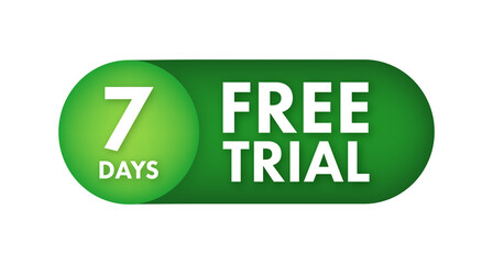 Free trial flat banner on white background. Product advertising. Web design. Symbol, sign. Vector stock illustration.