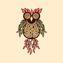 owl in ethnic style. vector illustration